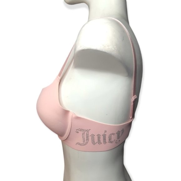 Juicy Couture light pink crystal studded logo adjustable push up bra 34C - Picture 2 of 10